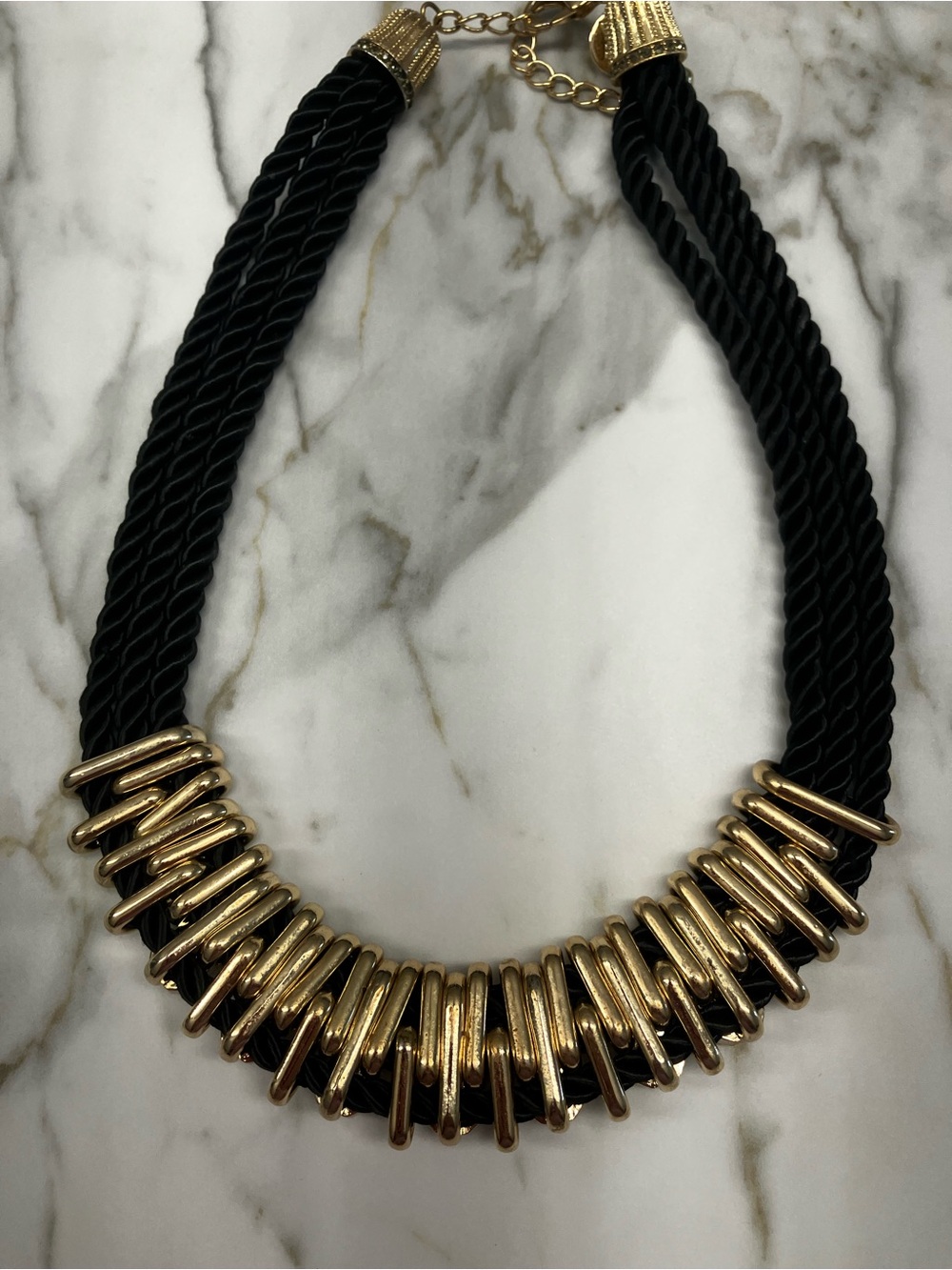 WHBM Black Rope Statement Necklace Gold & Black Crystal Bib Collar (reversible) - Picture 5 of 6